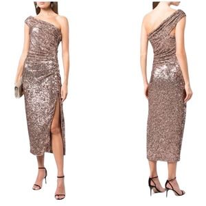 JONATHAN SIMKHAI Hammered Sequin Midi-Dress In Latte Size 8 NWT Retail $675